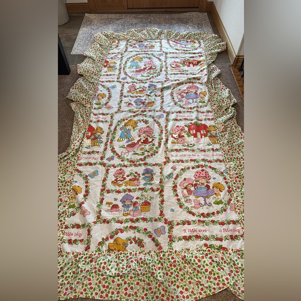 Vintage Strawberry Shortcake Twin Bedspread Ruffle JC Penney Cottagecore